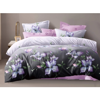 Pościel 200x220 Bawełna satynowa fioletowa we wrzosy PK732 z PRZEŚCIERADŁEM